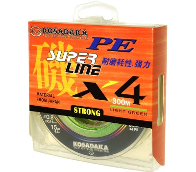 Шнур плетен. Kosadaka "SUPER LINE PE X4" 300м, цв. light green;