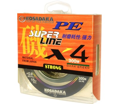 Шнур плетен. Kosadaka "SUPER LINE PE X4" 300м, цв. dark green;