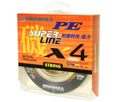 Шнур плетен. Kosadaka "SUPER LINE PE X4" 300м, цв. multicolor;