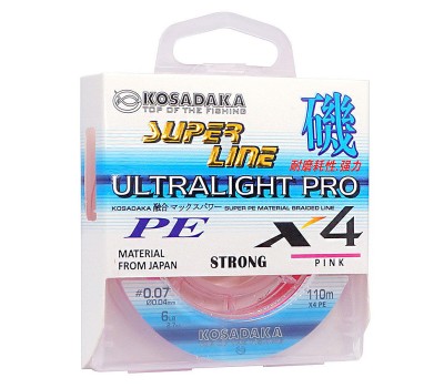 Шнур плетен. Kosadaka "SUPER LINE PE X4 Ultralight PRO" 110м, цв.pink